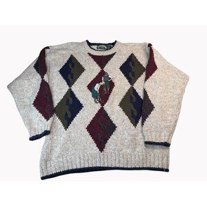Fairway Sport Golf Sweater Mens XL Beige Argyle 100 Cotton Knit Pullover